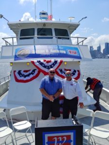 Deckhand Steven Matos (left) and Capt. Frank Virginia are pictured aboard the Susan B. Anthony.