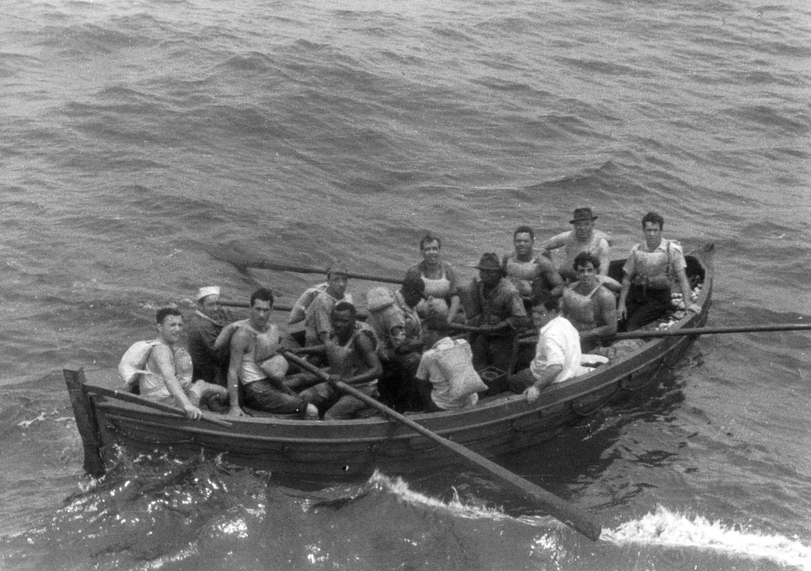 Photo of mariners in a lifeboat