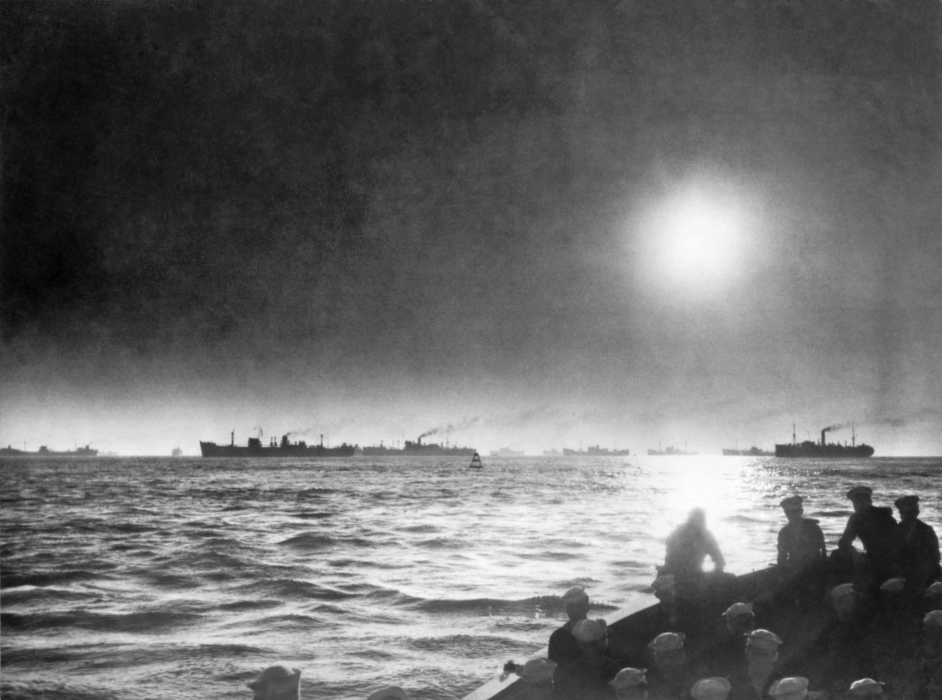 Photo of Allied convoy crossing the North Atlantic in 1942
