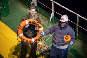 Shipboard photo of two SIU members who were involved in the rescue