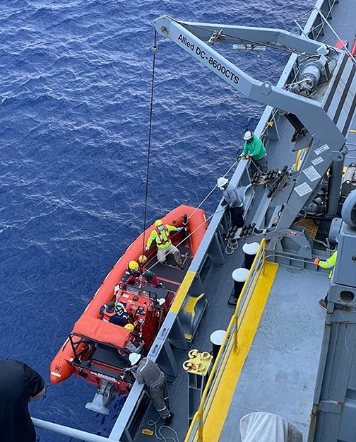 Photo of fast rescue boat being deployed for rescue